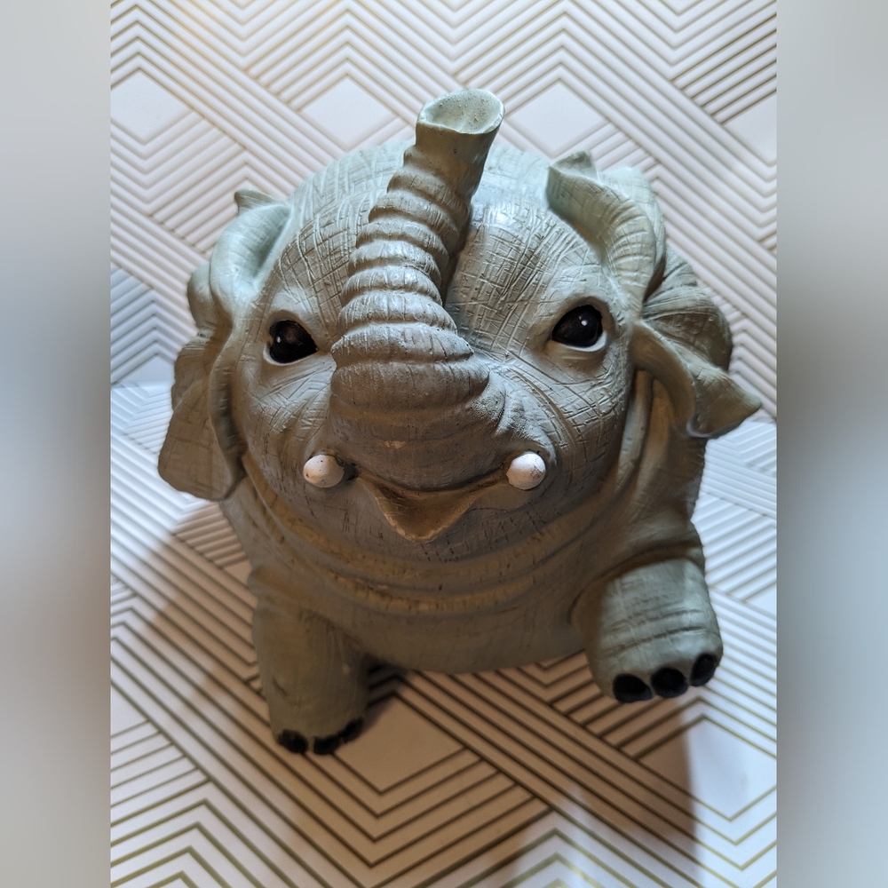 Vintage Round Fat Rotund Happy Frolicking Playful Grey Hollow Composite Resin...